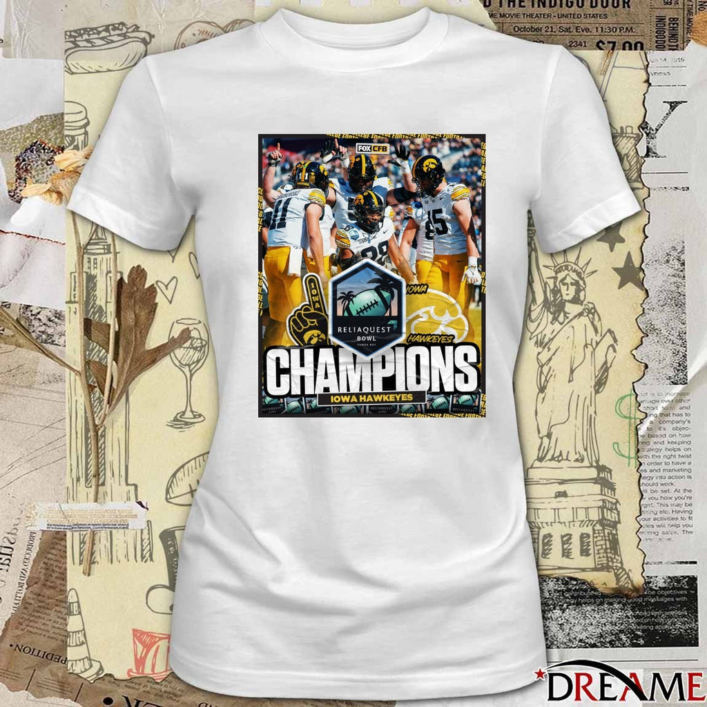Iowa Hawkeyes defeated Vanderbilt Commodores 2025 ReliaQuest Bowl Tampa Bay Champions Poster t-shirt