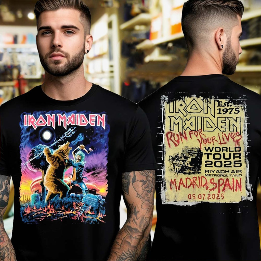 Iron Maiden Run For Your Lives 2025 World Tour Madrid Two Sides T-Shirt