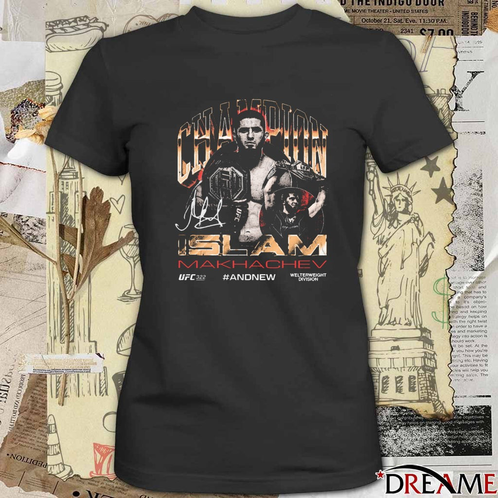 Islam Makhachev UFC 322 And New Men’s Welterweight Division Champion Signature t-shirt