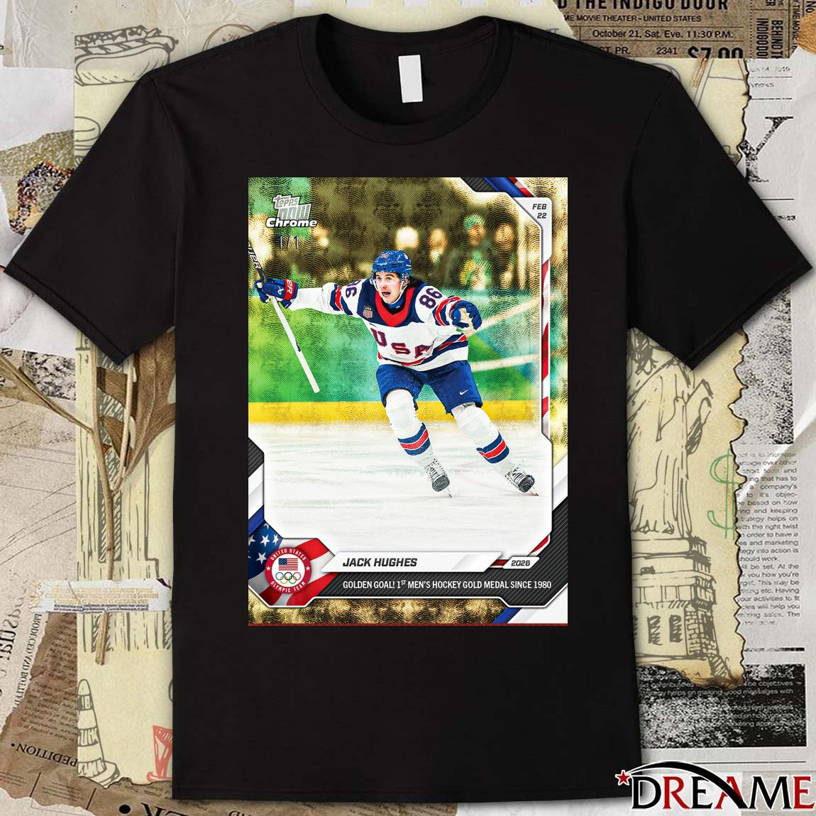 Jack Hughes Golden Goal 1st Men’s Hockey Gold Medal Since 1980 Topps Now Chrome t-shirt