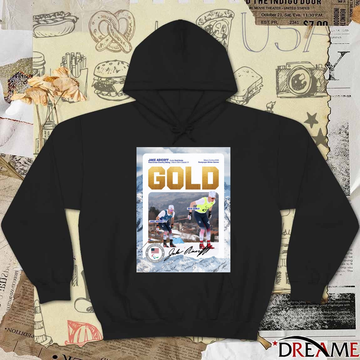 Jake Adicoff and Reid Goble Para Cross-Country Skiing Men’s 10km Classic VI Gold Medal Signature Poster t-shirt