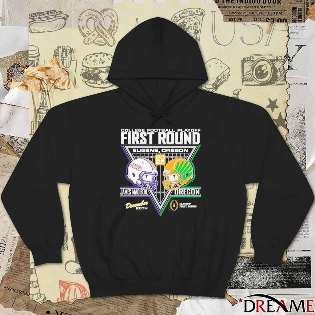 James Madison Dukes Football 2025 College Football Playoffs 1st Round Match-Up Dec 20 Eugene OR Helmets t-shirt