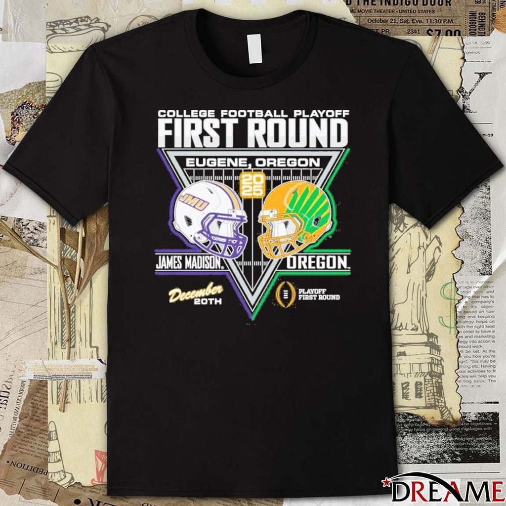 James Madison Dukes Football 2025 College Football Playoffs 1st Round Match-Up Dec 20 Eugene OR Helmets t-shirt