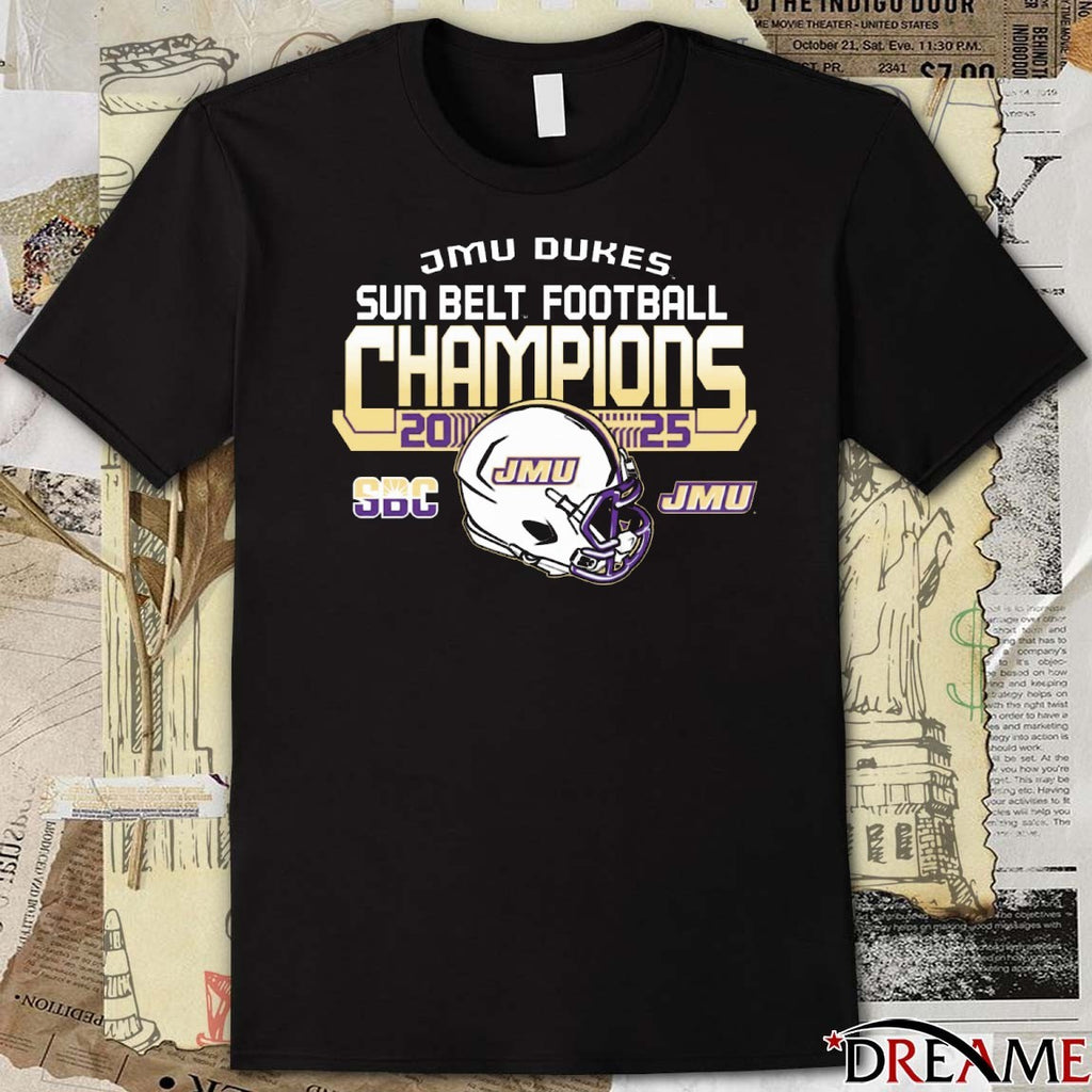 James Madison University Dukes Football 2025 Sun Belt Champions Helmet t-shirt