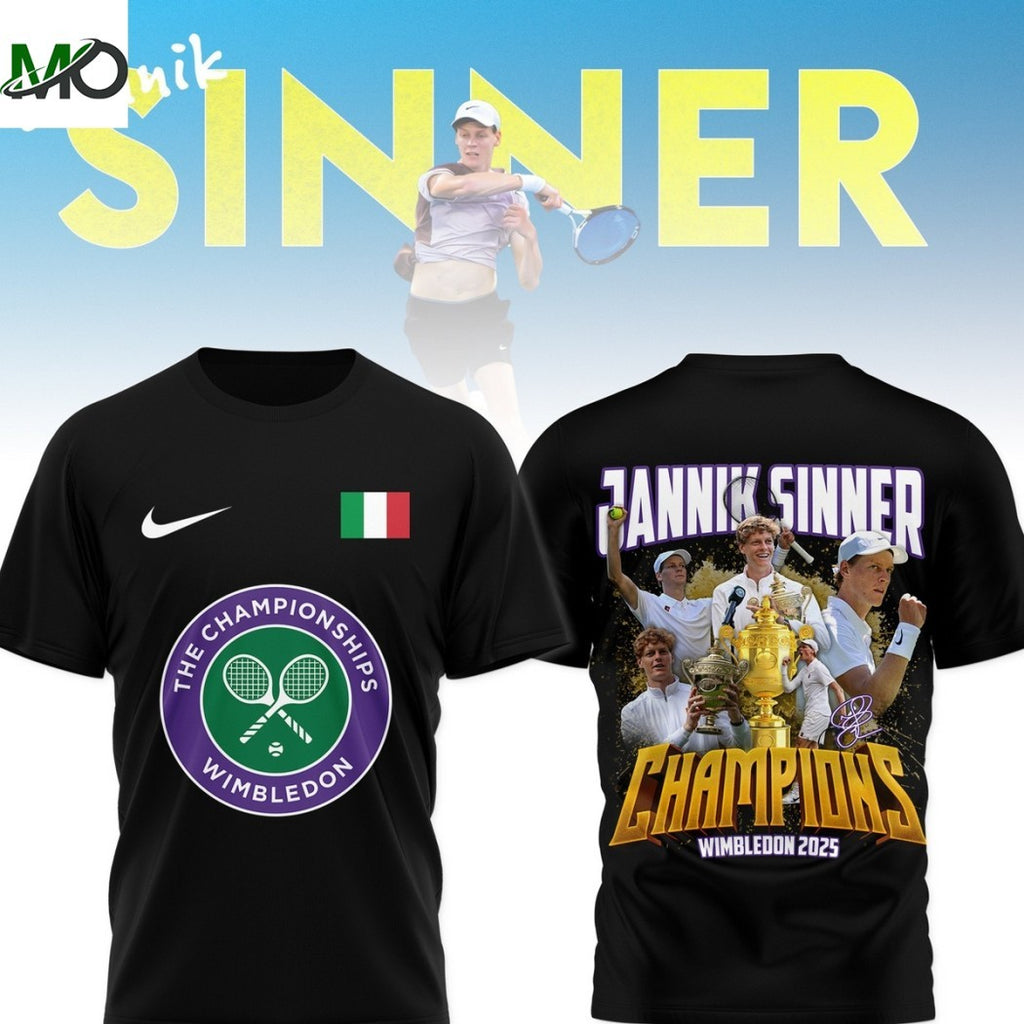 Jannik Sinner Wimbledon 2025 Champion Signature Tennis T-Shirt