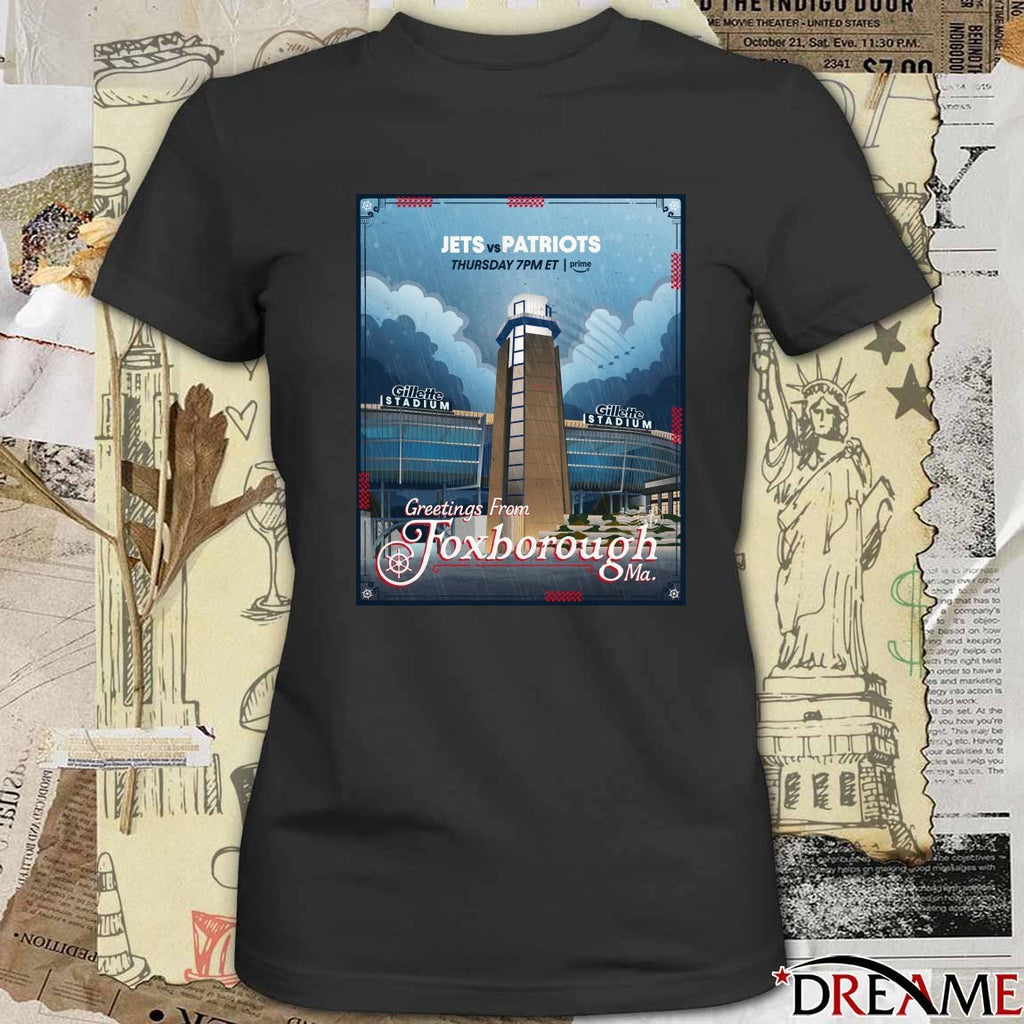 Jets vs. Patriots Greetings From Foxborough Ma Gillette Stadium 2025 Poster t-shirt