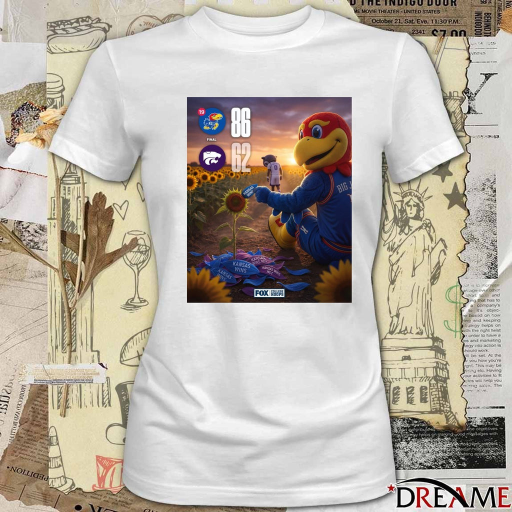 Kansas Jayhawks Vs Kansas State Wildcats Final Score 86 – 62 FOX College Hoops Poster t-shirt