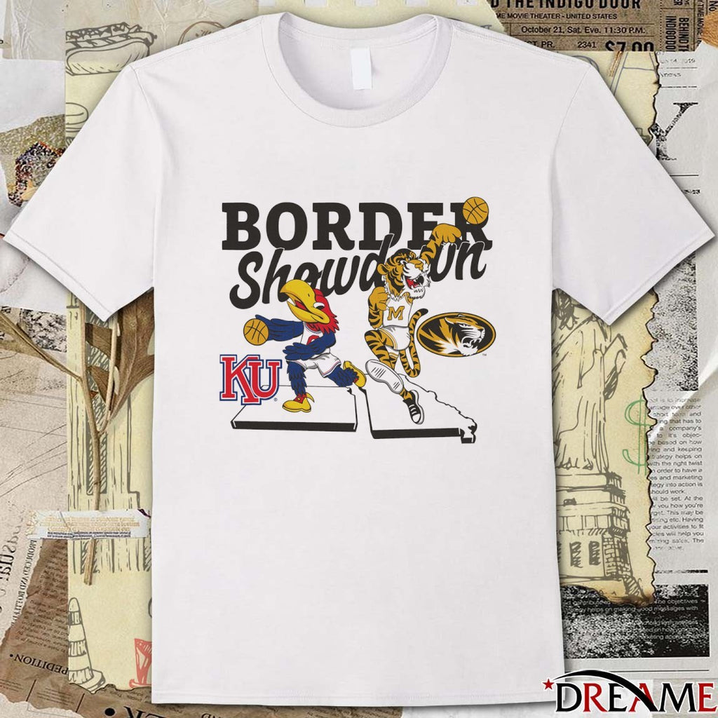 Kansas Jayhawks Vs Missouri Tigers Border Showdown Mascots 2025 t-shirt