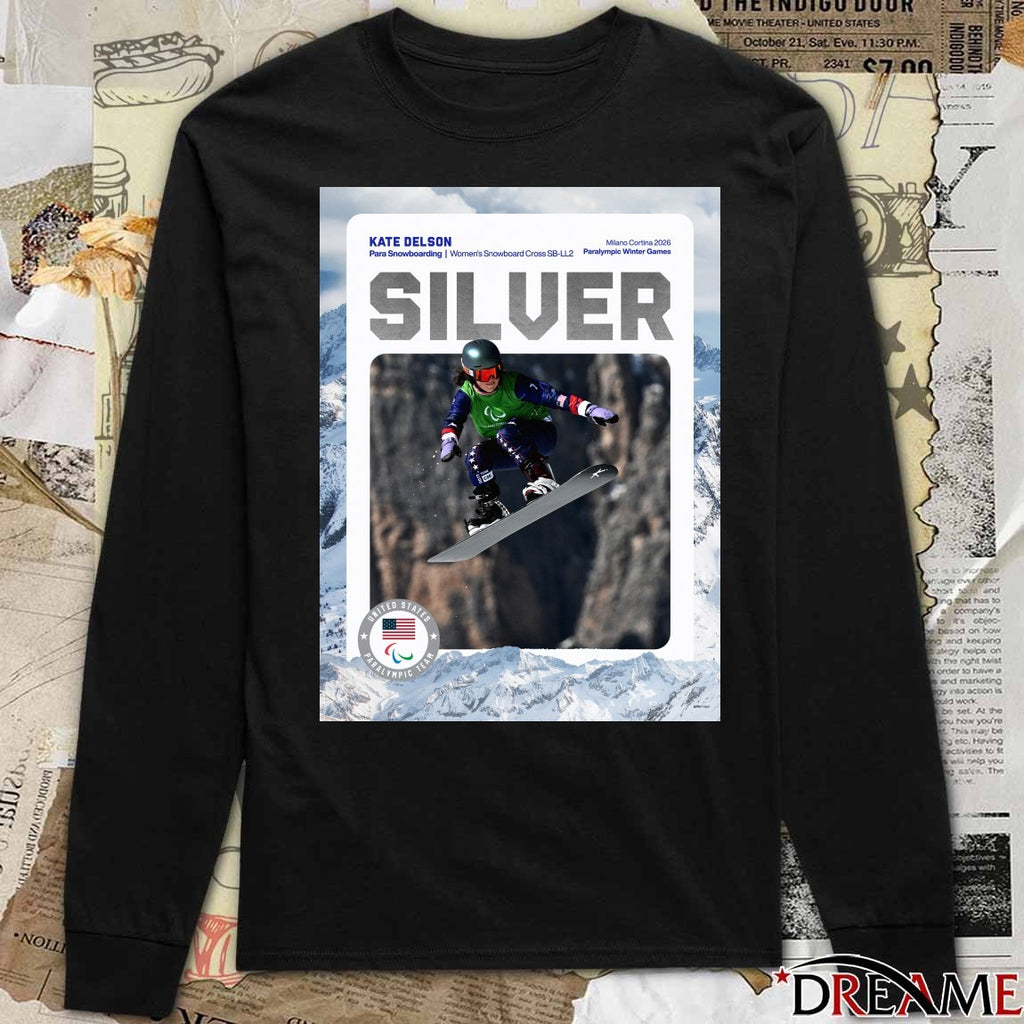 Kate Delson Para Snowboarding Women’s Snowboard Cross SB-LL2 Paralympic Winter Games Silver Medal Poster t-shirt