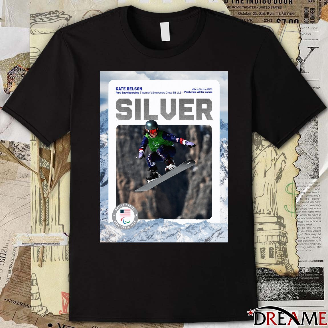 Kate Delson Para Snowboarding Women’s Snowboard Cross SB-LL2 Paralympic Winter Games Silver Medal Poster t-shirt