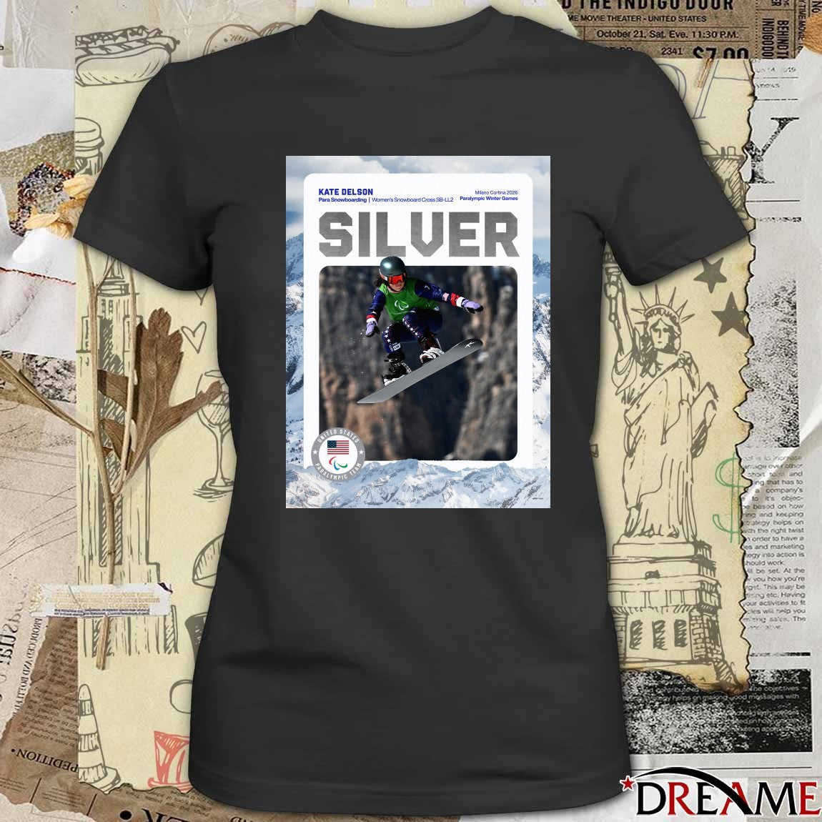 Kate Delson Para Snowboarding Women’s Snowboard Cross SB-LL2 Paralympic Winter Games Silver Medal Poster t-shirt
