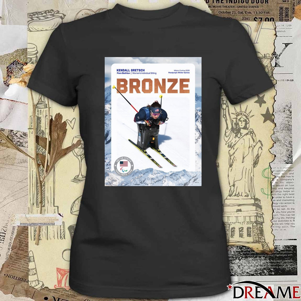 Kendall Gretsch Para Biathlon Women’s Individual Sitting Paralympic Winter Games Bronze Medal Poster t-shirt