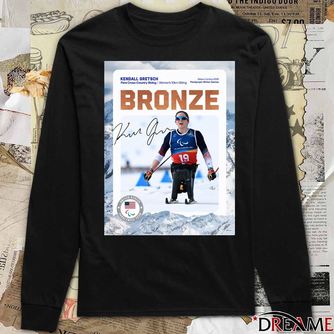 Kendall Gretsch Para Cross-Country Skiing Women’s 10km Sitting Bronze Medal Signature Poster t-shirt