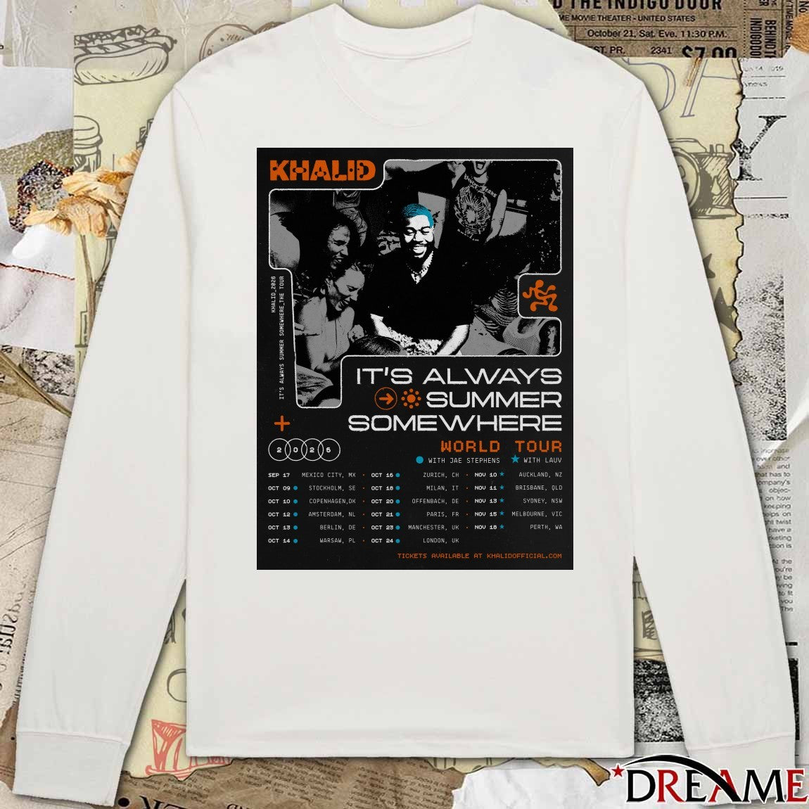 Khalid’s It’s Always Summer Somewhere World Tour in 2026 Dates Poster t-shirt