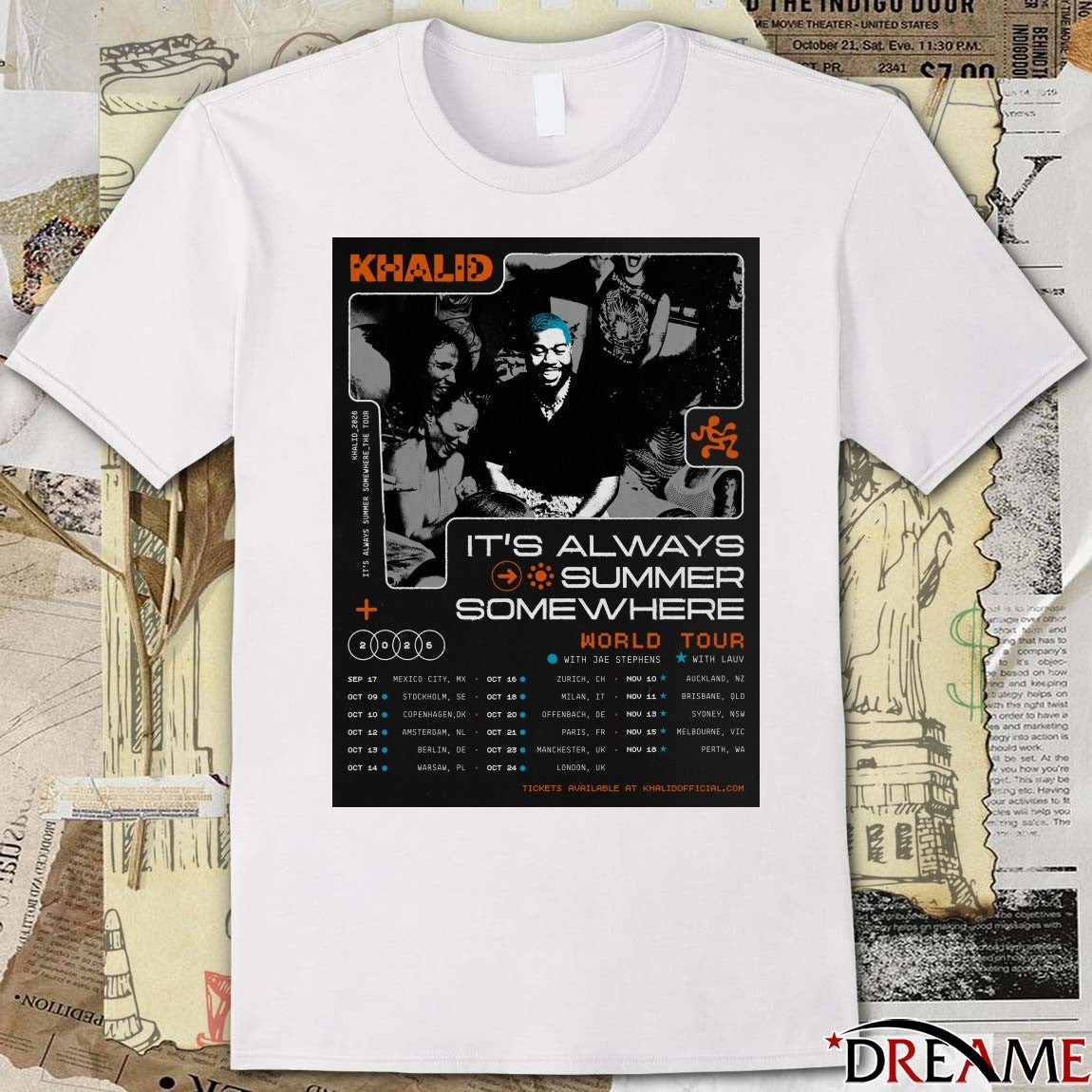Khalid’s It’s Always Summer Somewhere World Tour in 2026 Dates Poster t-shirt