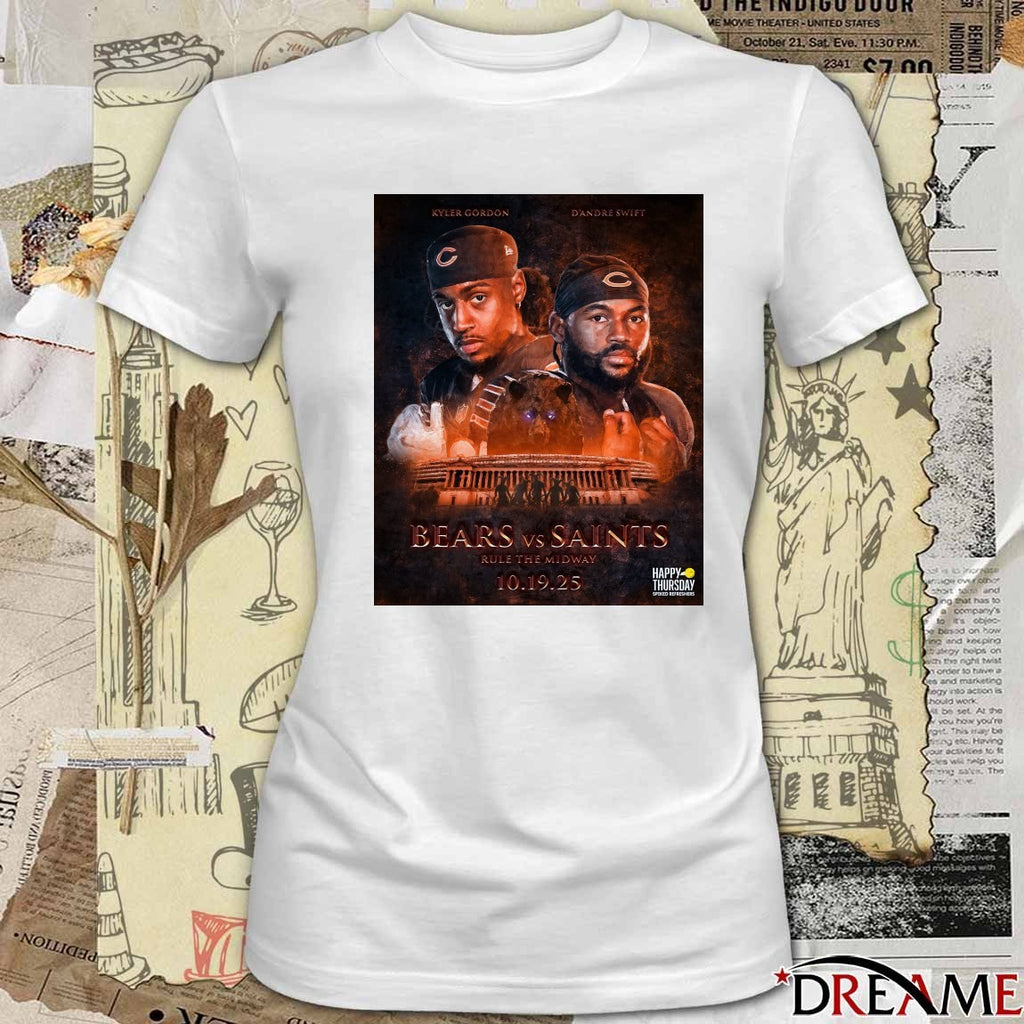 Kyler Gordon And D’Andre Swift Bears Vs Saints Rule The Midway 10 19 2025 Poster t-shirt