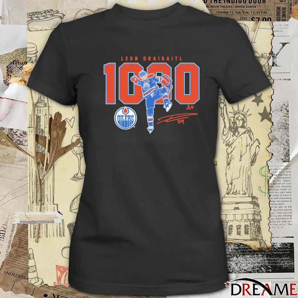 Leon Draisaitl 1000 Career Points Milestone Edmonton Oilers Signature t-shirt