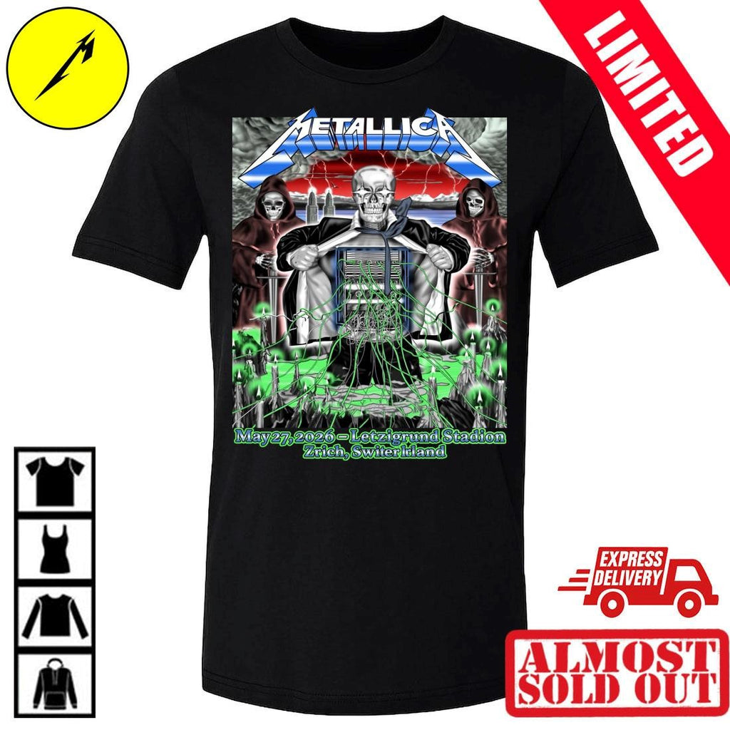 Letzigrund Stadion Zürich Metallica Pop-Up Shop T-Shirt May 27 2026 Art by Luca Schenardi