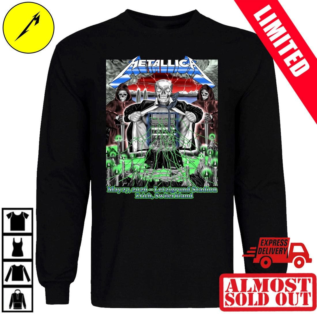 Letzigrund Stadion Zürich Metallica Pop-Up Shop T-Shirt May 27 2026 Art by Luca Schenardi