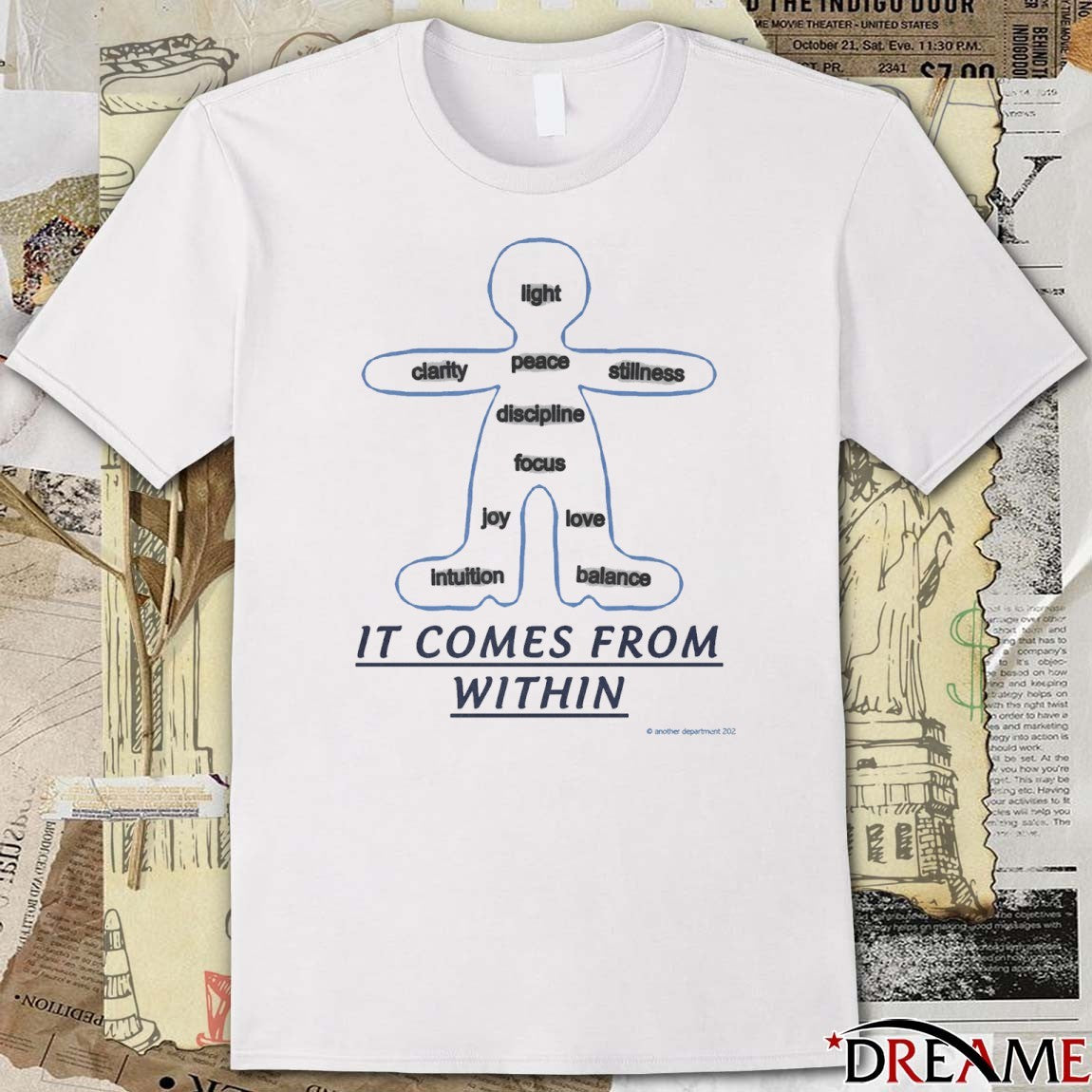 Light Clarity Peace Stillness Discipline Focus Joy Love Intuition Balance It Comes From Within t-shirt