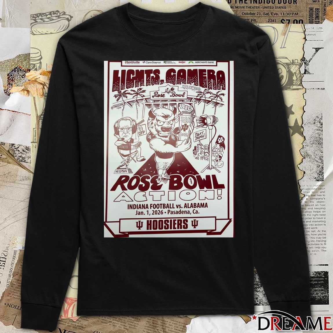 Lights Camera Rose Bowl Action Indiana Football vs. Alabama January 1 2026 Pasadena CA Poster t-shirt