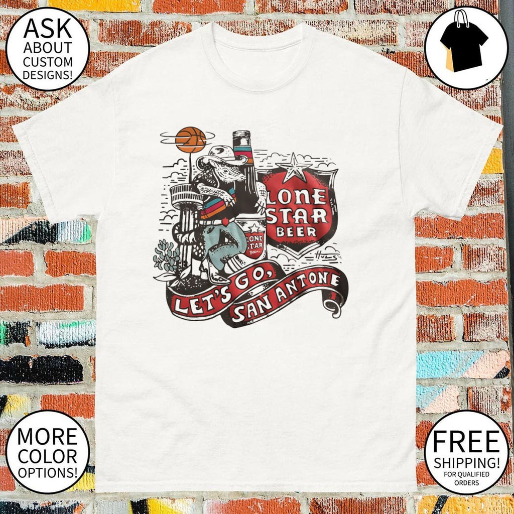Lone star beer let’s go San Antone Spurs shirt