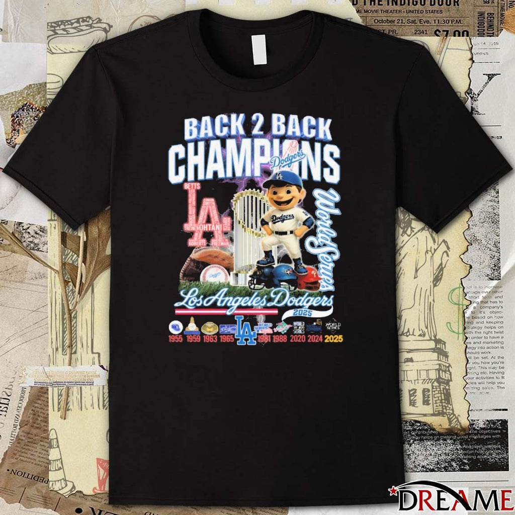 Los Angeles Dodgers Back 2 Back Champions World Series 2024-2025 Cartoon t-shirt