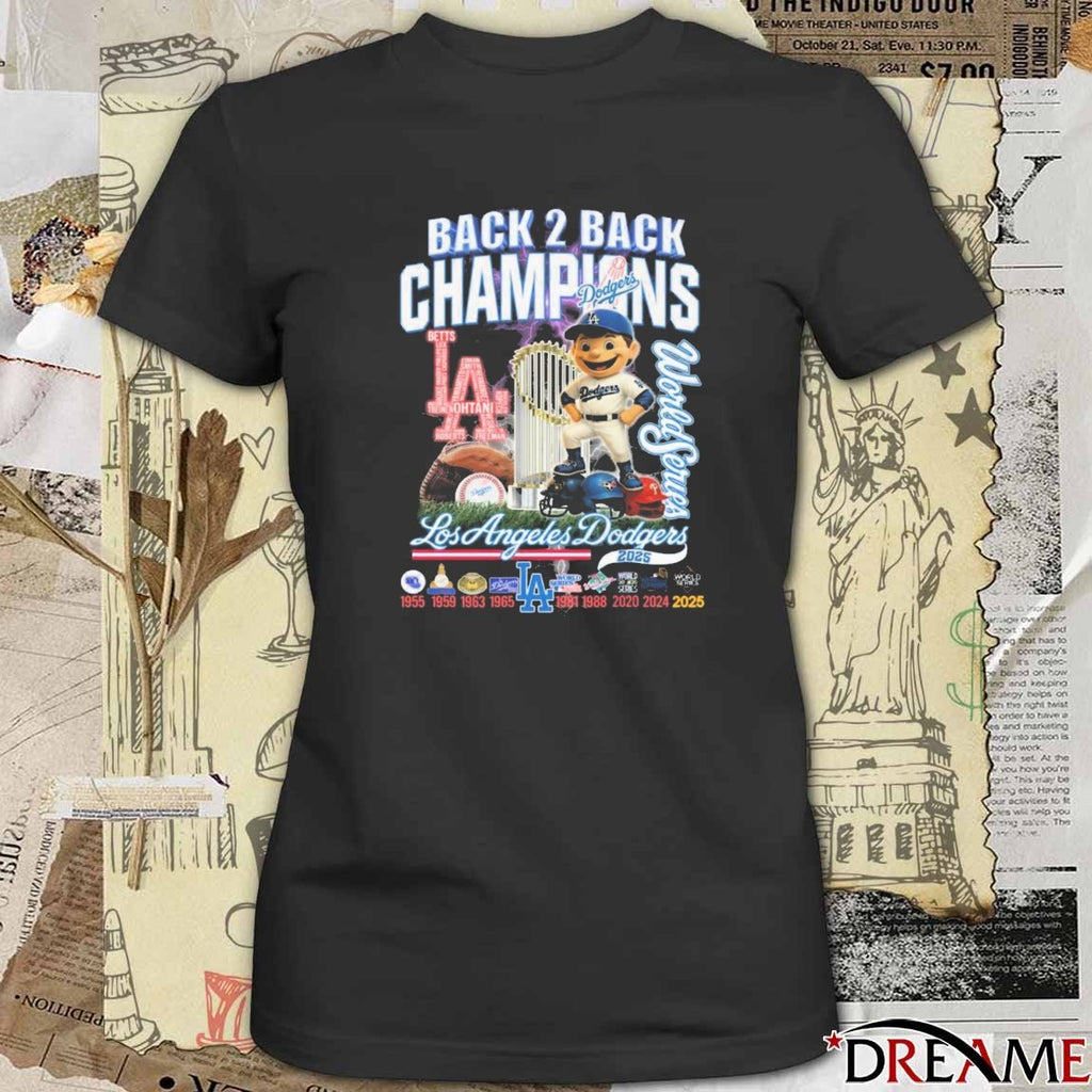 Los Angeles Dodgers Back 2 Back Champions World Series 2024-2025 Cartoon t-shirt