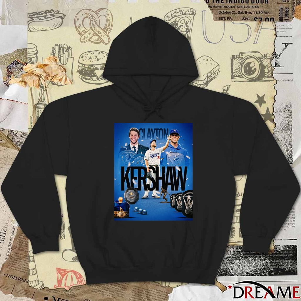 Los Angeles Dodgers Clayton Kershaw Cy Young Awards, an MVP award, and a Triple Crown Poster t-shirt