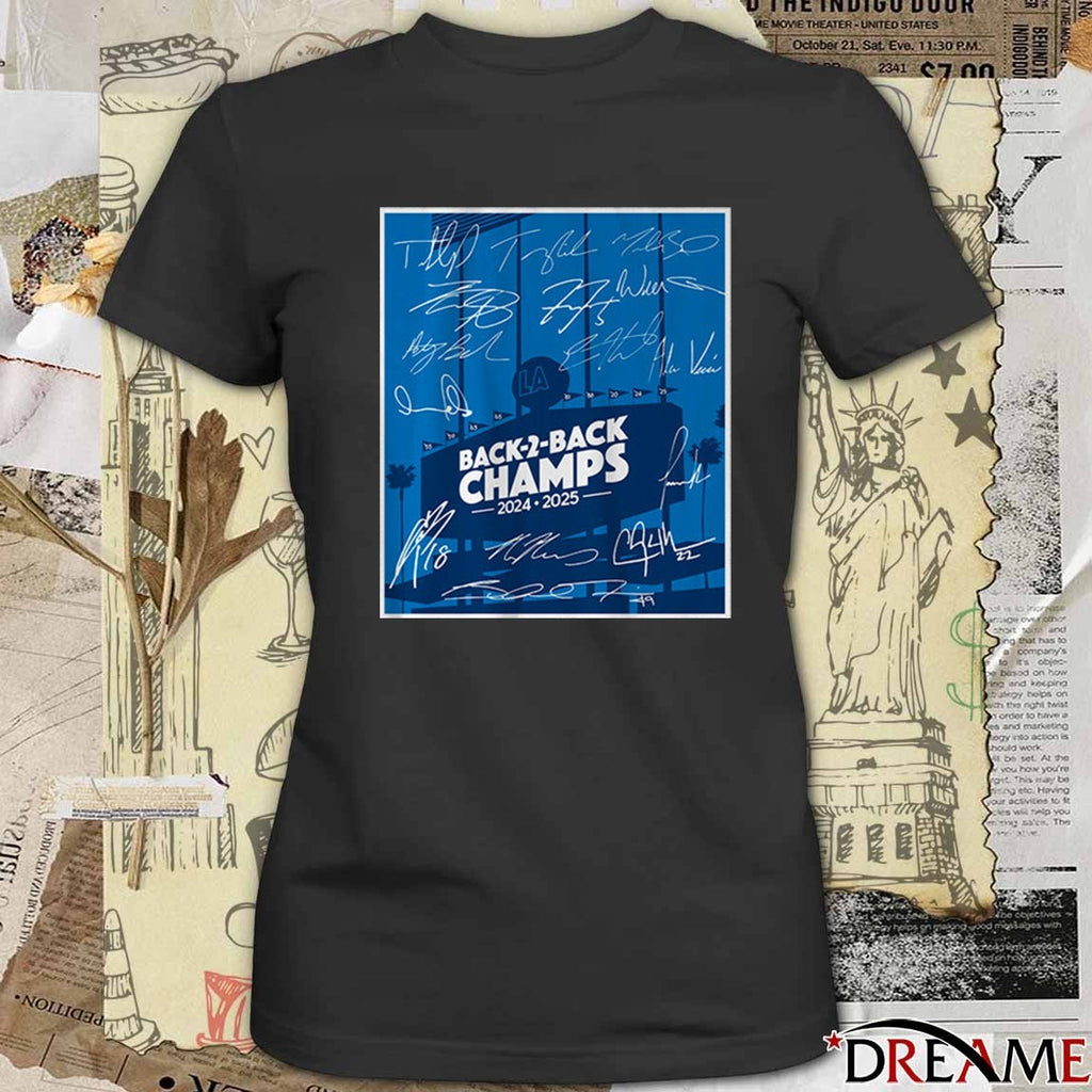 Los Angeles Dodgers Defeat Toronto Blue Jays Baseball Back-to-Back Champs 2024-2025 Signatures t-shirt
