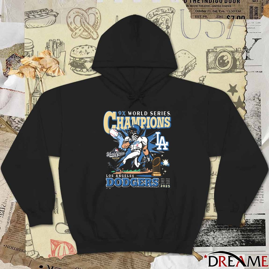 Los Angeles Dodgers Win Toronto Blue Jays 2025 9x MLB World Series Champions 47 Cartoon t-shirt