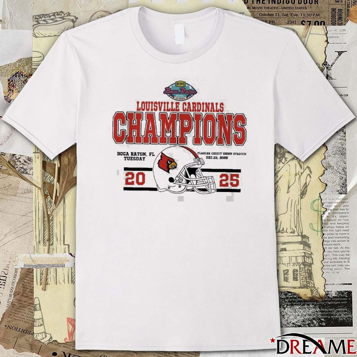 Louisville Cardinals Football 2025 Bush’s Boca Raton Bowl Of Beans December 23 Flagler Credit Union Stadium t-shirt