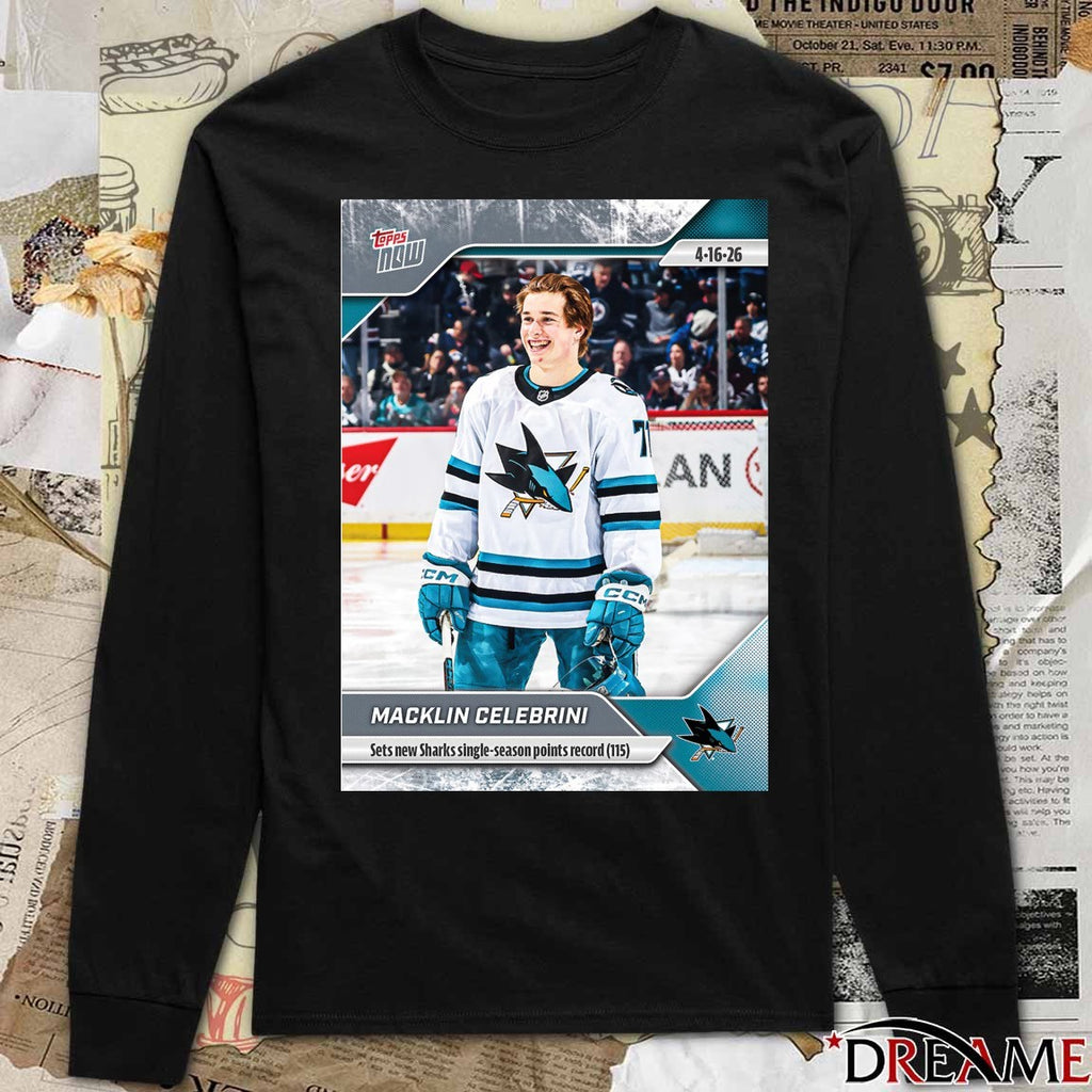 Macklin Celebrini Sets New Sharks Single-Season Points Record 2025-26 NHL Topps NOW t-shirt