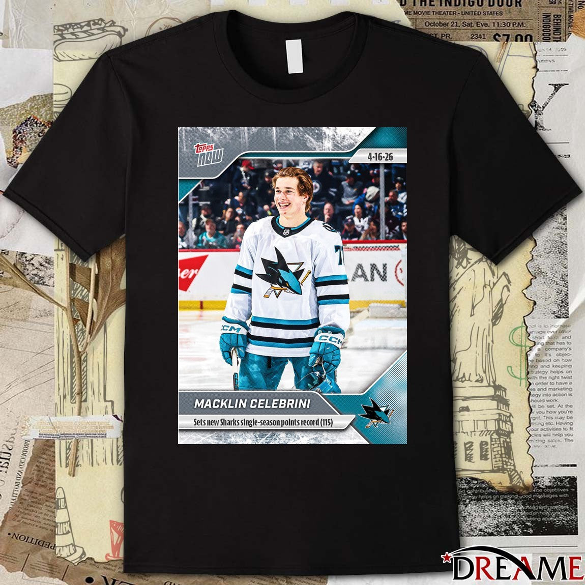 Macklin Celebrini Sets New Sharks Single-Season Points Record 2025-26 NHL Topps NOW t-shirt