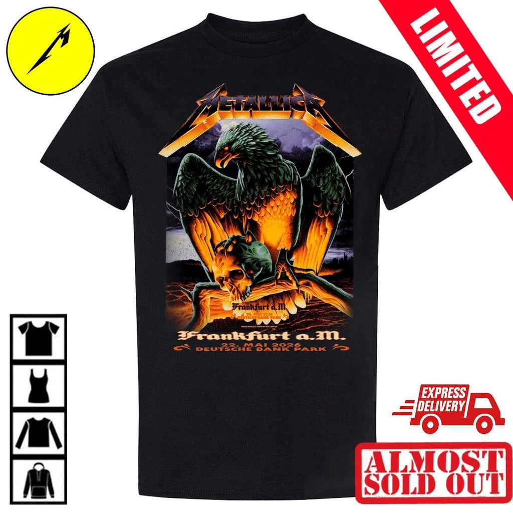 Max Loeffler Designed Metallica M72 Frankfurt Germany 2026 Shirt – Creepy Eagle Gripping Skull – Deutsche Bank Park Concert May 24 Metal Tee