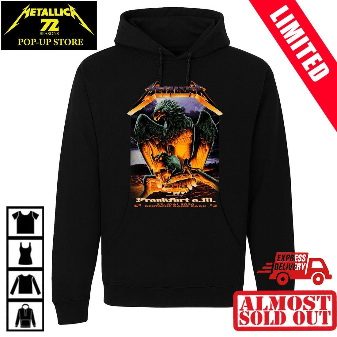 Max Loeffler Designed Metallica M72 Frankfurt Germany 2026 Shirt – Creepy Eagle Gripping Skull – Deutsche Bank Park Concert May 24 Metal Tee