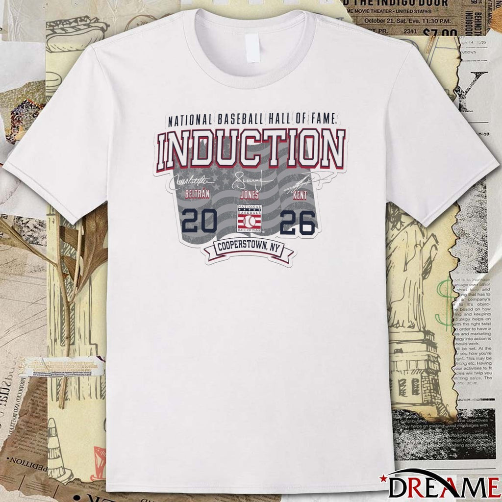 Men’s Champion National Baseball Hall of Fame 2026 Induction Cooperstown NY Roster Signatures t-shirt