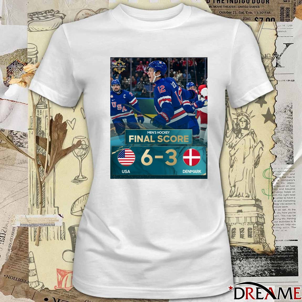 Men’s Hockey Final Score USA 6, Denmark 3 t-shirt