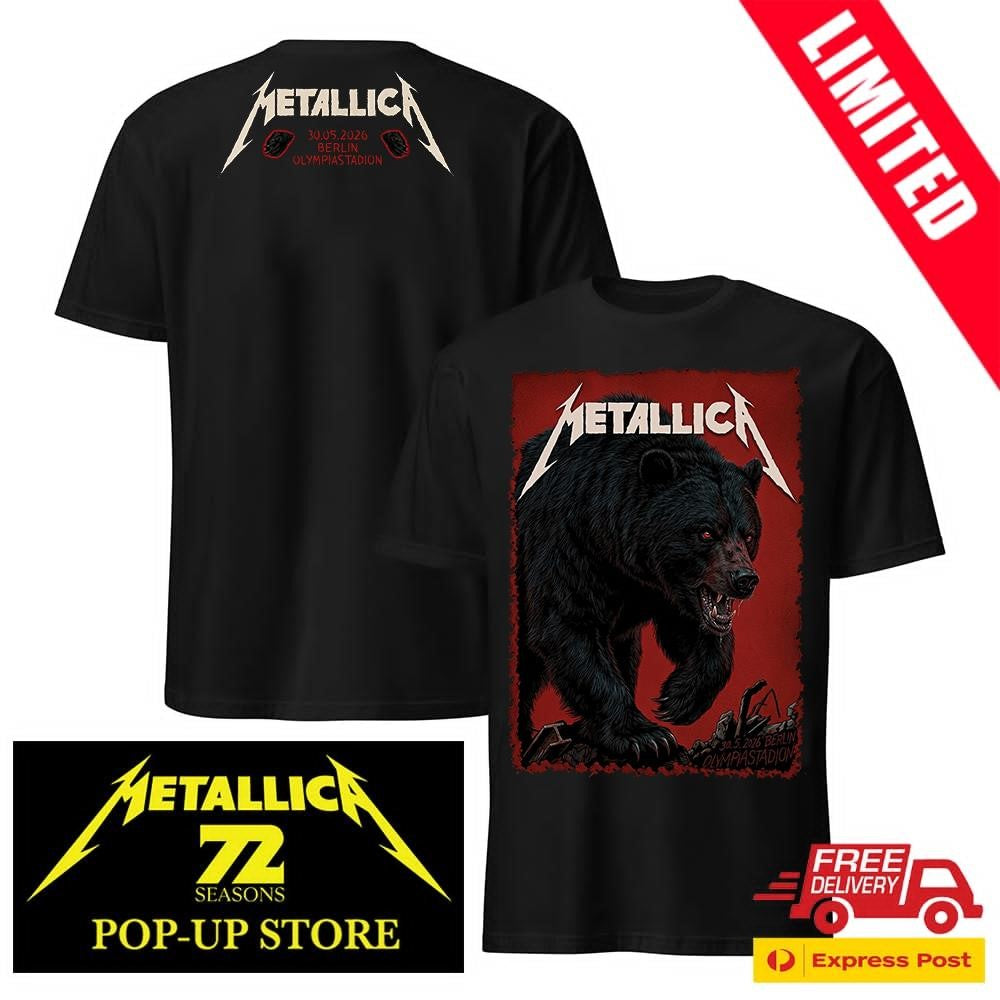 Metallica Berlin Olympiastadion 2026 Two Sided Shirt Official Pop-Up Shop Bear Merchandise