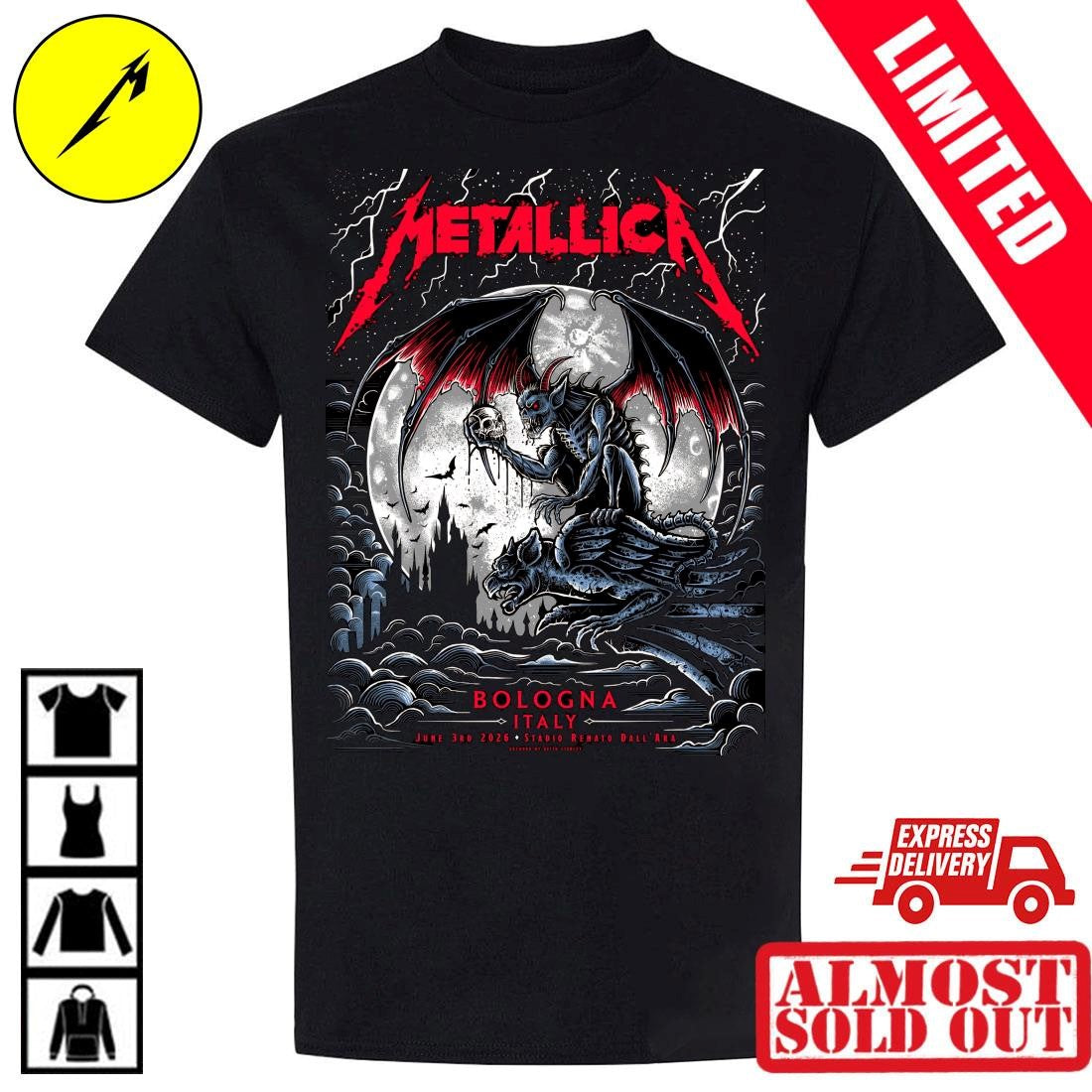 Metallica Bologna 2026 M72 World Tour Concert Tee