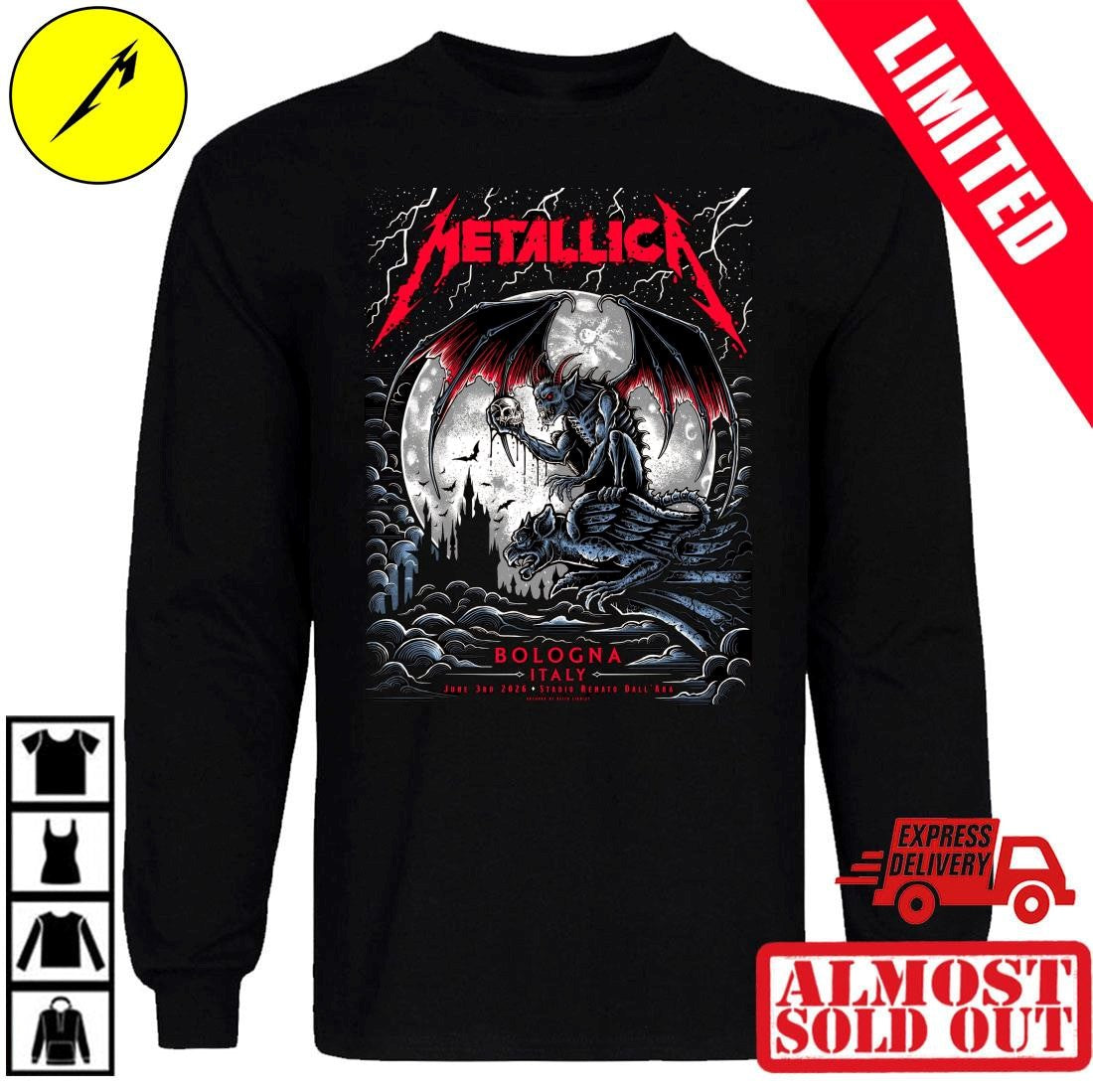Metallica Bologna 2026 M72 World Tour Concert Tee