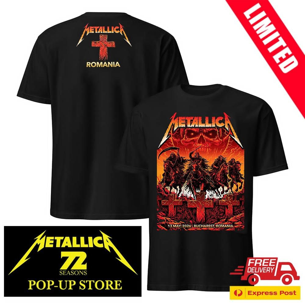 Metallica Bucharest 2026 Pop-Up Shop Official Merchandise – Two-Sided Four Horsemen Shirt by Maxx242