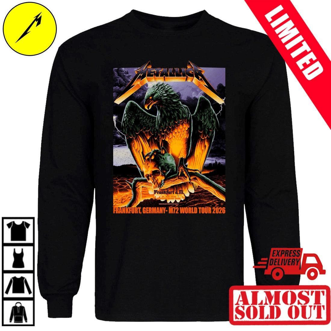 Metallica Concert Shirt Frankfurt Germany 2026 – Eagle Claw Skull & Lightning Art By Max Loeffler – Deutsche Bank Park M72 Metal Tee