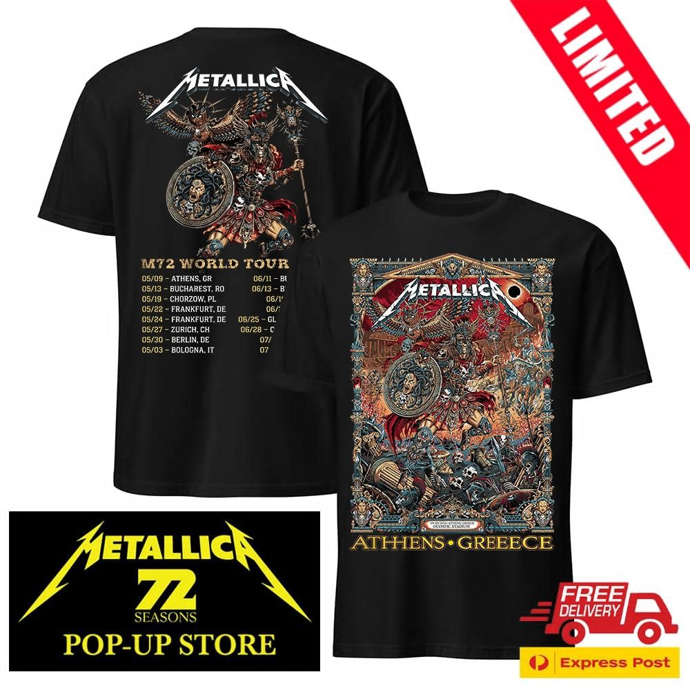 Metallica Greece Olympic Stadium 09052026 Official Two Sided Tee – Warrior Medusa by Juan Ma Orozco