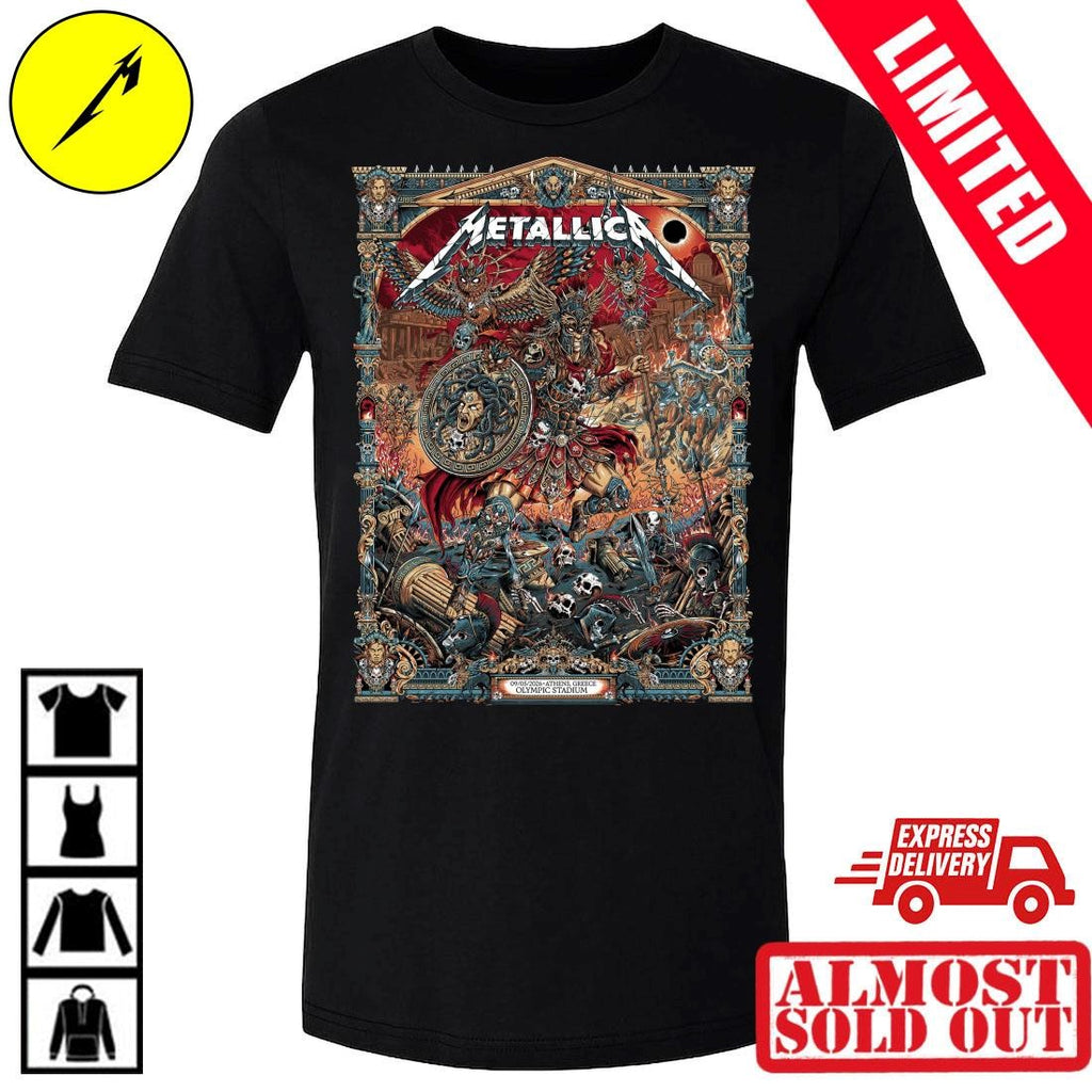 Metallica M72 Athens 2026 Warrior Medusa Shield Shirt By Juan Ma Orozco – Greece Olympic Stadium May 9 Tour Concert Merchandise T-Shirt