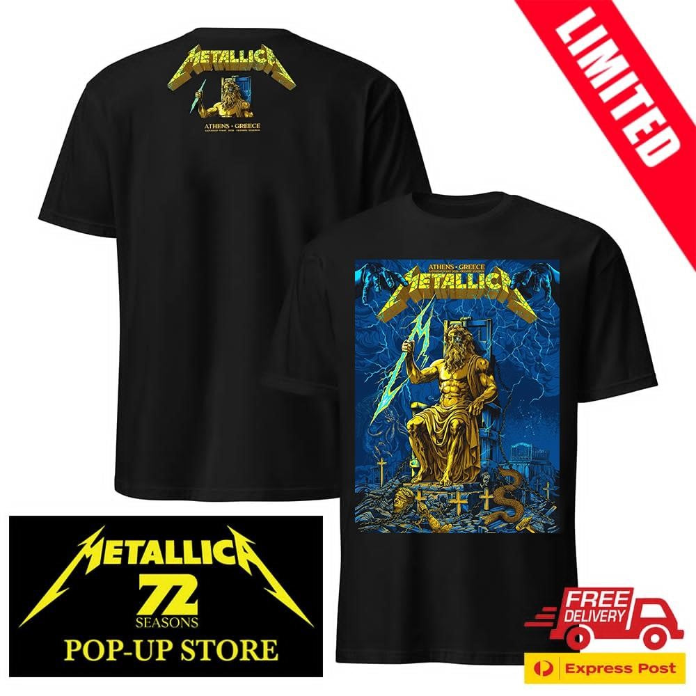 Metallica M72 Athens Greece 2026 Two Sided T-Shirt – Olympic Stadium May 9 Venue Pop-Up Shop Tee