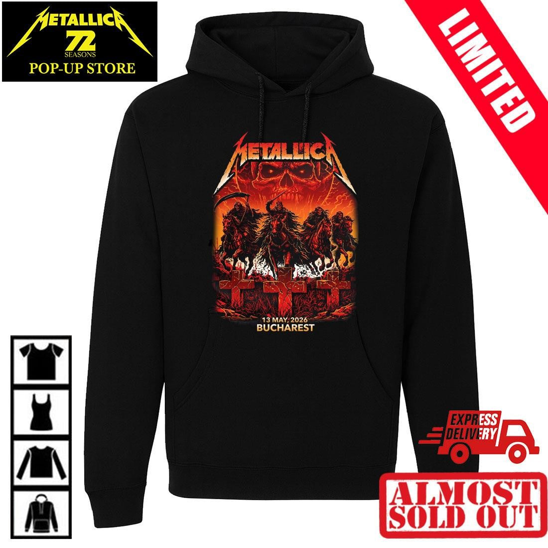 Metallica M72 Bucharest 2026 Four Horsemen & Crosses Shirt By Maxx242 – Romania May 13 Tour Concert Pop Up Merchandise Tee