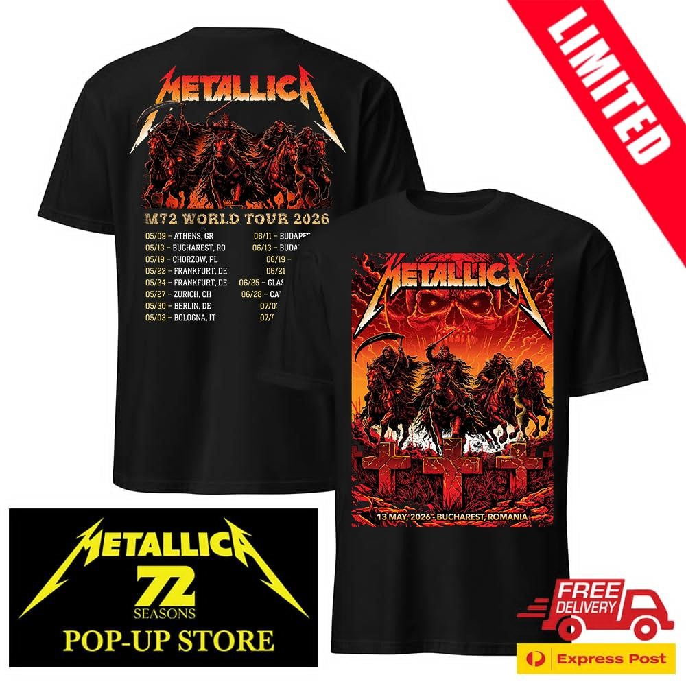 Metallica M72 Bucharest Romania 2026 Two Sided T-Shirt – Arena Nationala May 13 Venue Pop-Up Shop Tee