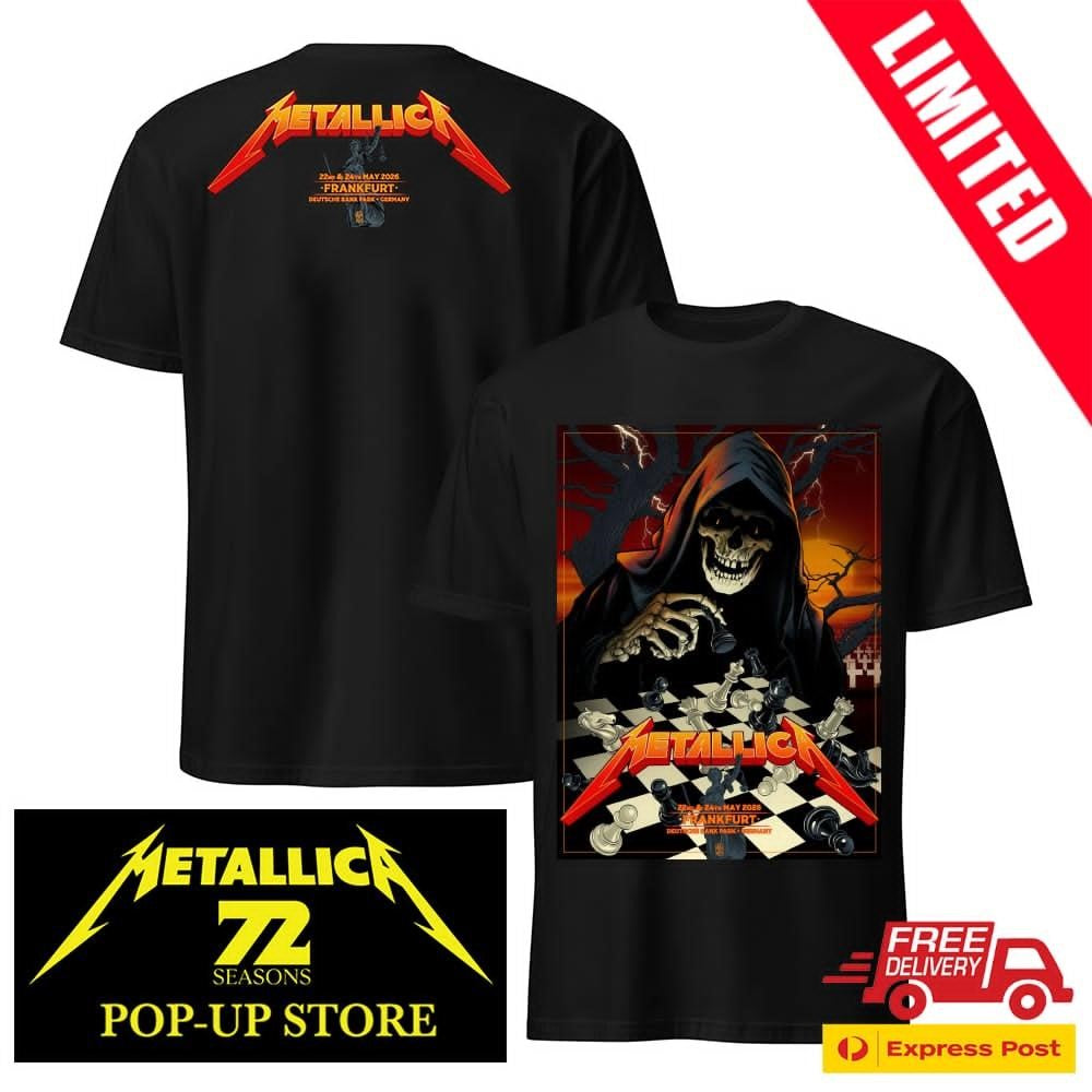 Metallica M72 Frankfurt 2026 Pop Up Shop Poster At Frankfurt Germany Deutsche Bank Park On 22 And 24 May 2026 2 Sides Shirt