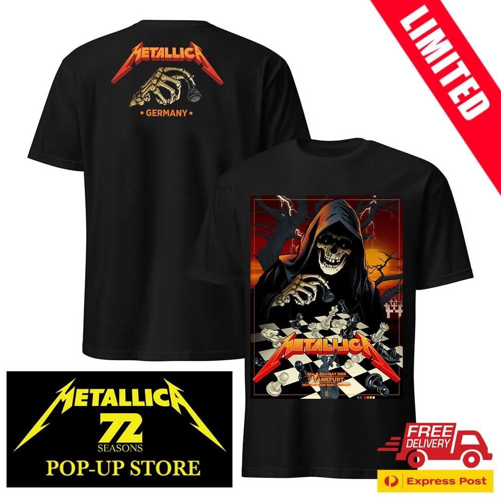 Metallica M72 Frankfurt Pop-Up Shop Germany May 22-24 2026 limited-edition poster Art By Vance Kelly 2 Sides Shirt